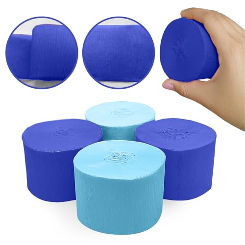 Image of 4 Crepe Paper Streamers Rolls, 328ft Pack of Royal Blue and Blue Crepe Paper for Birthday Baby Shower Wedding Graduation Party Decorations (1.8 inch x 82 ft /Roll)