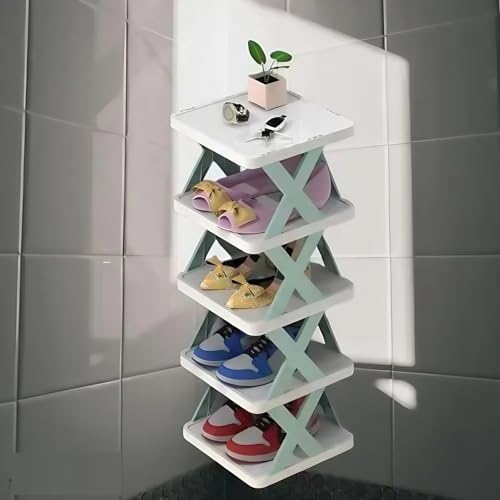 Image of STELITE Plastic Shoe Rack for Home - Stackable & Collapsible Shoe Stand Organizer for Bedroom, Entryway & Corner Use | Multipurpose Footwear Storage Shelf | Easy Assembly (Pista, 3 Layer Shoe Rack)