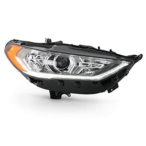 AKKON - Fits 2017-2020 Ford Fusion Halogen w/LED DRL Model Projector Chrome Headlight Passenger Right Side Replacement