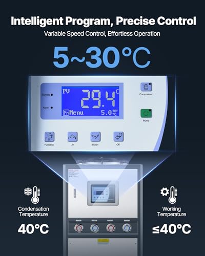 Image of VEVOR Air-Cooled Water Chiller, 12.3 HP, Industrial Water Chiller with 30,240 Kcal /h Cooling Capacity, Dual Compressor, 37 Gal Large Tank, LED Display, Cooler for Cooling Water, Not Air Conditioner