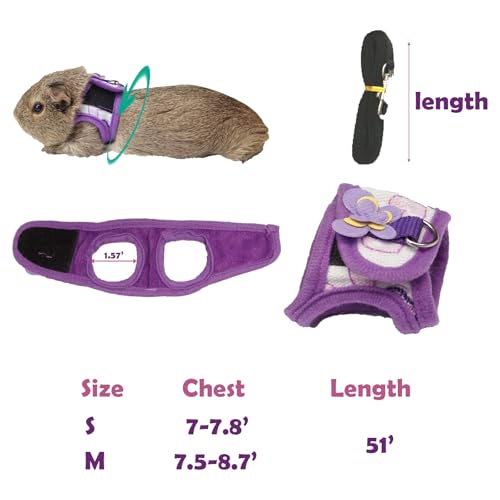Image of 2 Pack Guinea Pig Harness and Leash, Adjustable Anti-Escape Vest for Guinea Pigs, Rats, Ferrets, Chinchillas,Lizards, Squirrels, Comfortable Harnesses for Outdoor Walking(Purple&Red,M)