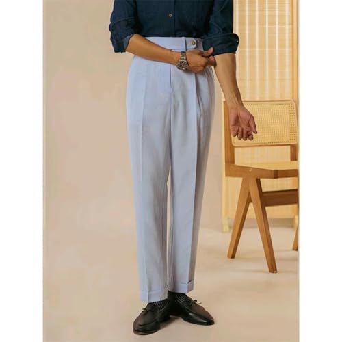 Men's Seersucker Casual Suit Pants Classic Fit Gurkha Dress Pant Spring Summer Beach Striped Trousers for Men4