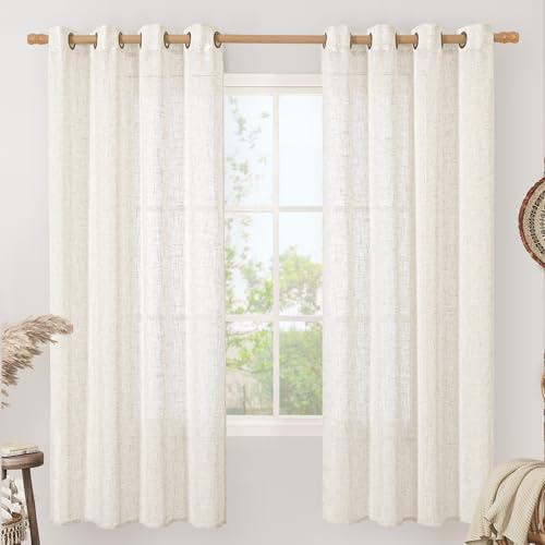 Image of LAMIT Linen Blended Curtains 72 inch for Bedroom, Linen Textured Light Filtering Drapes Bronze Grommet Boho Neutral Panels for Farmhouse /Living Room, 2 Panels, 52 x 72 Inch, Cream