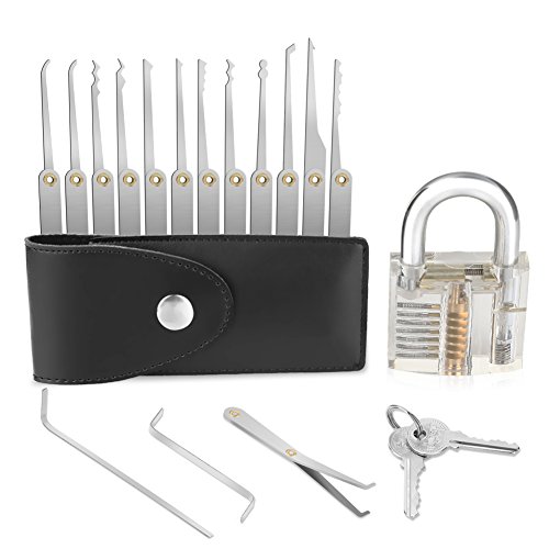 Preisvergleich Produktbild GHB Lockpicking Lockpick set Professionelles 15-teiliges Pick-Set Schlossknacken Schlüssel Extractor Werkzeug + Transparente Übungs-Vorhängeschlösser für Schlosserei