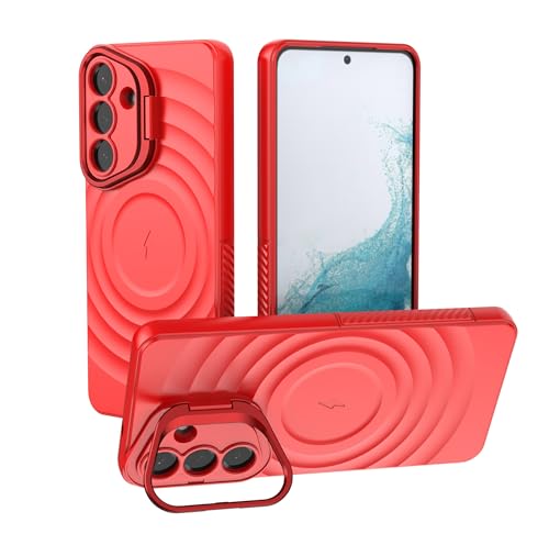 Image of LuxuryKase Shockproof Case for Samsung Galaxy S26 Plus | Ripple Pattern | Camera Protection | Inner Velvet Fabric Lining | Protective Cover with Enhanced Grip & Wireless Charging Support - Red