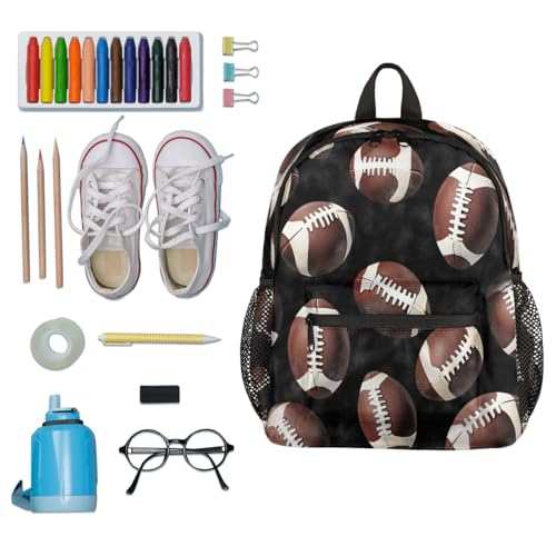 Image of Toddler Sports Backpack for Boys Girls,12 Inch Kids Backpack for Preschool Kindergarten Elementary,Lightweight Small Bookbag with Chest Strap for Daycare Travel,Footballs Rugby Ball Texture