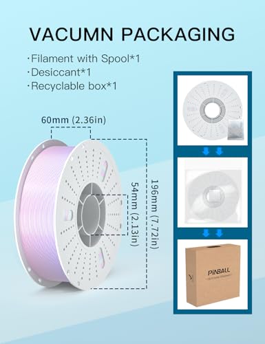 Image of PINBALL Silk Rainbow PLA 3D Printer Filament 1.75mm Shiny Multi-Color Changing Filament 3D Printing PLA Filament Dimensional Accuracy + /- 0.02mm 1 KG Silk Rainbow Afterglow