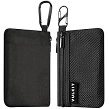 VULKIT Zip Pouch 1 Pack with Carabiner Clip and S-Hook, RFID-Blocking, Water Resistant Oxford Fabric, Small Cash and Card Zip Wallet for Travel, Black