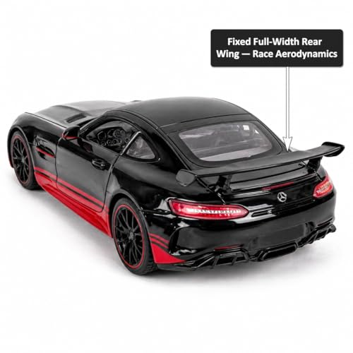 Image of Mercedes-AMG GT R 1:24 Scale Die-Cast Car Model Black - Panamericana Grille Fixed Rear Wing Sound Light Openable Doors Pull-Back Alloy Supercar Toy