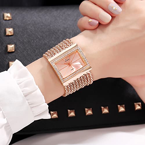 Gosasa Elegant Women Watches Tassel Wrist Watches Square Bracelet Golden Diamond Women Quartz Watches Ladies Steel Wide Chain Watches (Silver) #TOP4