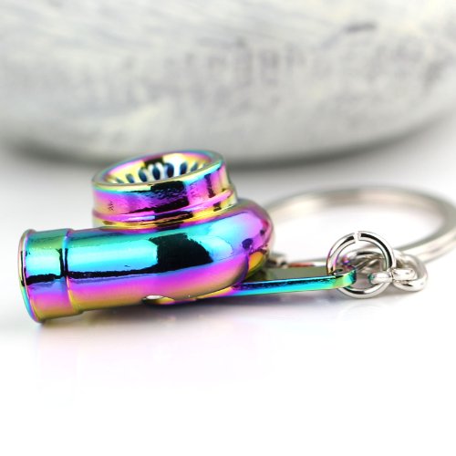 Image of maycom Creative Sleeve Spinning Turbo Turbine Turbocharger Keychain Key Chain Ring Keyring Keyfob (Neo Rainbow)