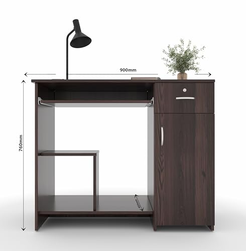 Image of 45x90x76CM Engineered Wood Study & Office Table with Drawer, Cabinet Storage & Keyboard Tray | Sturdy, Foldable DIY Multipurpose Table- Wenge
