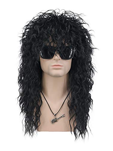 Vgbeaty 70S 80S Rocker Mullet Wig Long Wave Black Adult Men Wig Halloween Cosplay Costume Anime Wig #TOP3