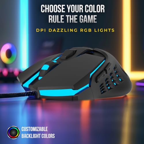 Image of Lapcare Champ LGM-105 Gaming Mouse, 6 Buttons, 4 Adjustable DPI Levels Upto 3600 DPI, 5 Circular & Breathing LED Light, Wired Mouse (Black)