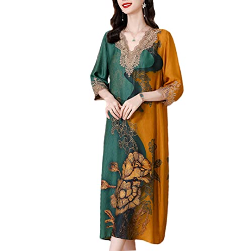 Robe midi bohème en soie de mûrier femme grande taille XXL