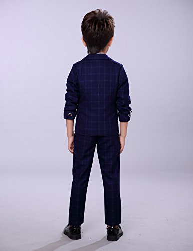 Boys Elegant 3Pcs Jacket Vest Pants Slim Fit Classic Tuxedo Suits Comfortable Dress Wedding School Party Ceremony Size 110Cm Dark Blue #TOP3