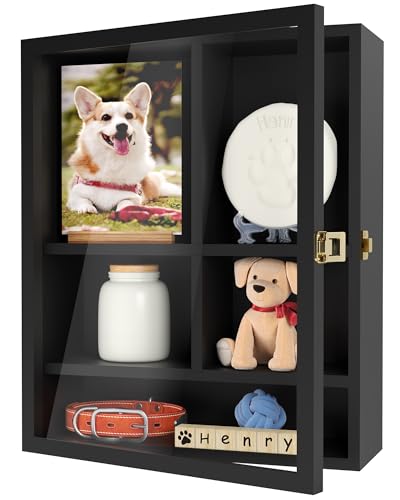 Pet Memorial Shadow Box 14.7x 12 Dog Memorial Shadow Box with Adjustable Shelves & Pin-Back Board Wooden Pet Memorial Box for Ashes Photos & Keepsakes Loss of Pet Sympathy Gift In Memory of Dog