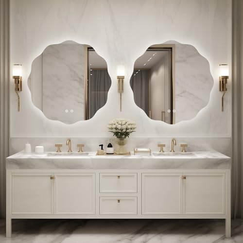 WallBeyond LED Bathroom Mirror with Lights, 28'' Wavy Round Light Up Bathroom Mirror, Anti Fog Led Mirror for Bathroom, 3 Colors and Dimmable Light by WallBeyond - Used condition - Image 2