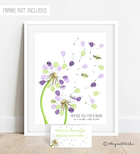 Mother\'s Day Gift Ideas, Thumbprint Dandelion, Gift for Mom, Gift from Kids, Fingerprint Poster