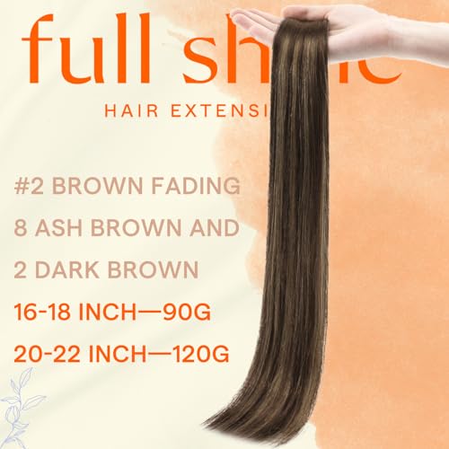 Image of Full Shine Tape in Weft Hair Extensions, Dark Brown Highlight Mix 22 Inch