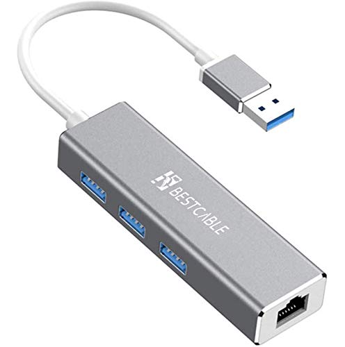 BEST CABLE Adaptador USB 3.0 a Ethernet, USB 3.0 a 3 puertos USB 3.0 Hub con RJ45 10/100/1000 Gigabit Ethernet LAN convertidor de red con cable para MacBook, escritorio, PC,