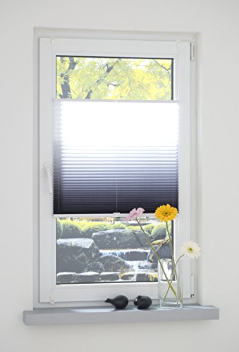 Liedeco® Klemmfix Plissee Farbverlauf verspannt inkl. Klemmträger/Breite x Höhe: 90x130 cm/Farbe: Grau/Plissee farbig/lichtdurchlässig verstellbar/Innen-Montage ohne Bohren / 123 montiert