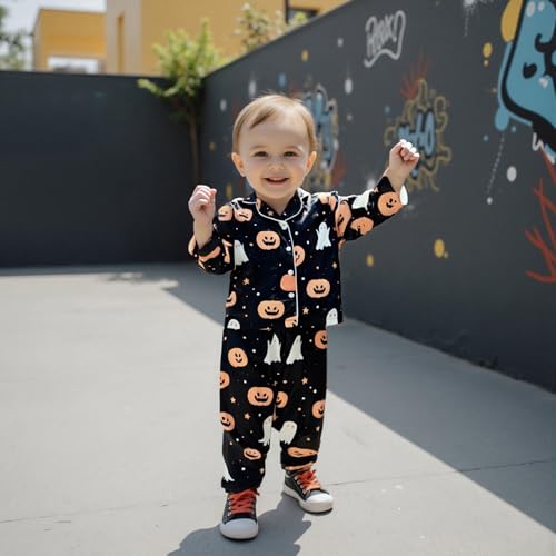 Toddlers Halloween Pajamas Baby Kids Boy Girl Pumpkin Pajama Set Ghost Pjs Jammies Button Down Lounge Sleepwear3