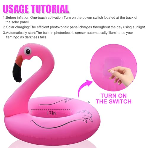 Inflatable Flamingo Pool Floats with Lights, Solar Powered Flamingo Swimming Pool Tubes - Image 3