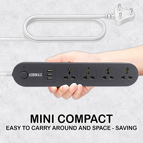 Image of ADDMAX Extension Cord with USB Port 10Amp 220V-50 /60Hz |4 Socket Outlet with 3 |Fire Flame Proof |USB Charging Port|1.8 Meter Cord Multi Plug Power Strip Extension Board