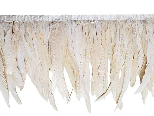 2 Yards 10-12" Rooster Hackle Feather Fringe Trim, Sewing Craft Feather For Diy Decorations-Off White #TOP2