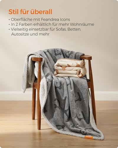 Feandrea wasserdichte Hundedecke, Sherpa Fleece Haustier Decke für extra große Hunde und Menschen, Katzen, 229 x 203 cm, XXXL, maschinenwaschbar, beidseitiger Sofabezug-Schutz, grau PPB090G01