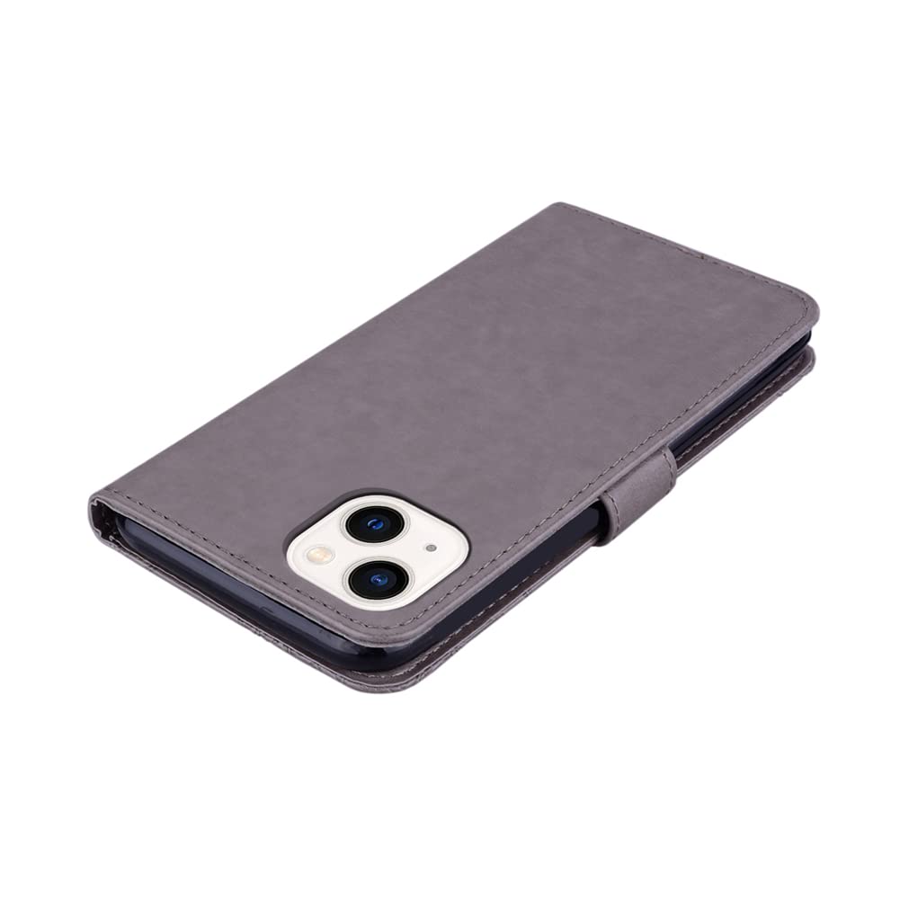 IMEIKONST Compatible With IPhone 13 6.1 Inch Case, Owl Embossed Glitter Sparkly Gems PU Leather Wallet Flip Stand Magnetic Silicone Bumper Folio Cover Compatible With IPhone 13. Owl Grey YK