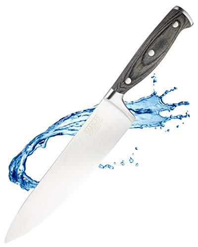 Sabatier Professional Large Cooks/Chefs Kitchen Knife - 8in/20cm Full Tang Taper Ground Stainless Steel Blade. Unique GreyPakkawood Triple Rivet Handle. Lifetime Performance 25yr Guarantee