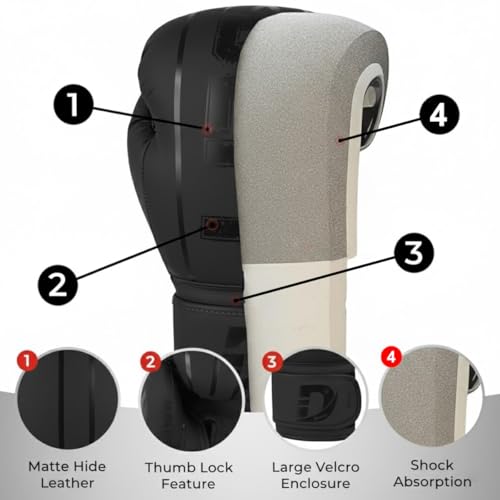 DEFY Boxing Gloves for Men & Women - Premium Quality Synthetic Leather Boxing Gloves for Training - Perfect for Punching Heavy Bags, Sparring, & Fighting Gloves (Black, 14oz)