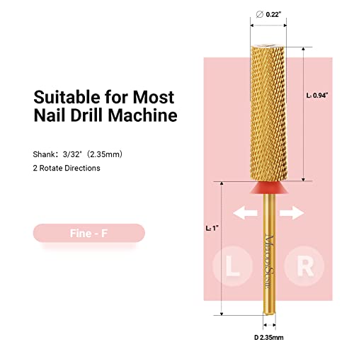Melodysusie Super Long Tapered Nail Drill Bits, 3/32'' Carbide Tungsten Bits, Suitable For Manicure Pedicure Cuticle Gel Polishing, Professional Advanced Bits, Gold, Series Bit-X, Fine #TOP4