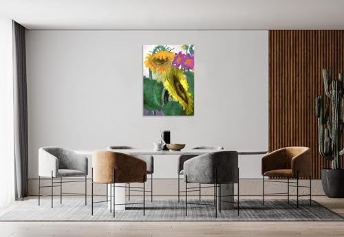Tableau abstrait fleurs tournesols 60x85cm impression toile sans cadre