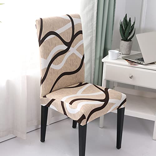 Capsceoll Chair Covers For Dining Room,Dining Chair Covers Set Of 4,Stretch Spandex Removable Washable Beige Stripe Printed Kitchen Chair Protector Slipcovers For Living Room,Ceremony,Restaurant #TOP15