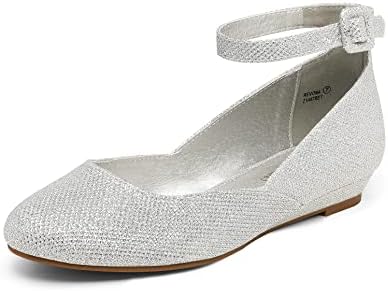 DREAM PAIRS Womens Low Wedge Ankle Strap Casual Flats Shoes, Silver Glitter - 8.5 (Revona)