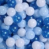 GOGOSO Ball Pit Balls for Toddler, Baby Plastic Playballs Kids Soft Pastel Pelotas Non-Toxic BPA-Free Pearl Blue+Light Blue+White 100 Balls