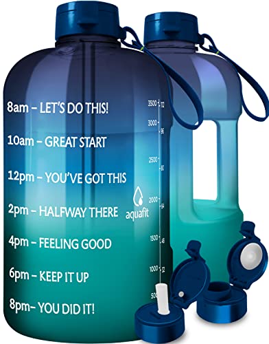 AQUAFIT 1 Gallon Water Bottle with Straw Motivational Water Bottle Big Water Bottle with Straw One Gallon Water Bottle Water Jug 1 Gallon Water Jug with Time Marker Daily Bottle