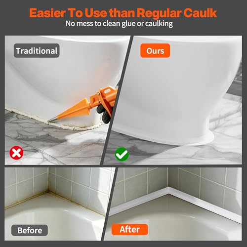 Image of Dstorelhp 2PCS Caulk Tape for Bath & Kitchen, White, 1.5 inch x 10.5Ft | Waterproof, Self Adhesive, Peel and Stick, For Countertop Bathroom Toilet Bathtub Sink Shower Wall Trim, Easy to Install