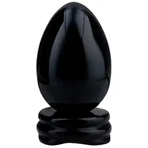 mookaitedecor Black Obsidian Crystal Egg Polished Gemstone Figurines with Stone Stand