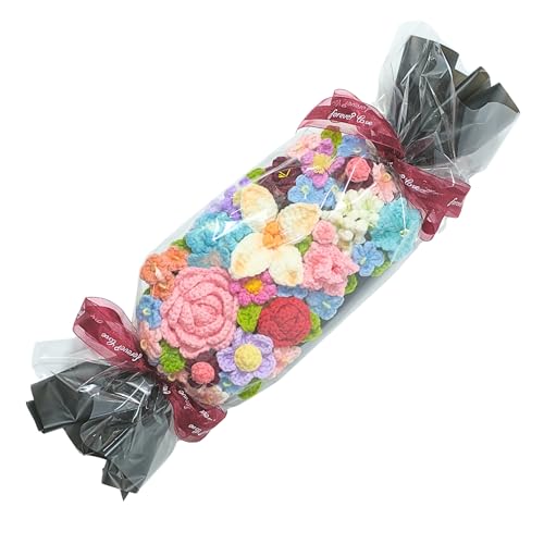 Handmade Crochet Flowers Bouquet - A yarn flower bouquet arranged in a candy-like shape, featuring over 30 knitted flowers. - Perfect Gift for Mother's Day, Graduation, Birthdays