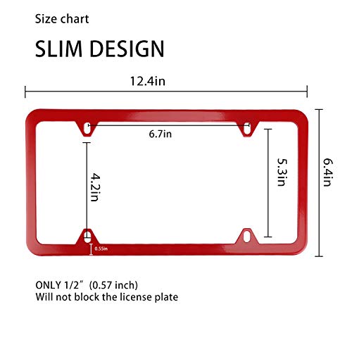 Livtee 4 Holes Stainless Steel License Plate Frames, 2 Pcs Car Licence Plate Covers, Automotive Exterior Accessories Slim Design With Bolts Washer Caps For Us Vehicles, Red #TOP4