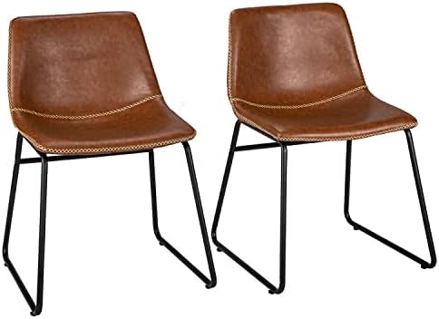 HeuGah Dining Chairs,Faux Leather Dining Chairs Set of 2,18 Inch Kitchen & Dining Room Chairs,Mid Century Modern Dining Chairs with Backrest,Metal Legs,Upholstered Seat (Brown)