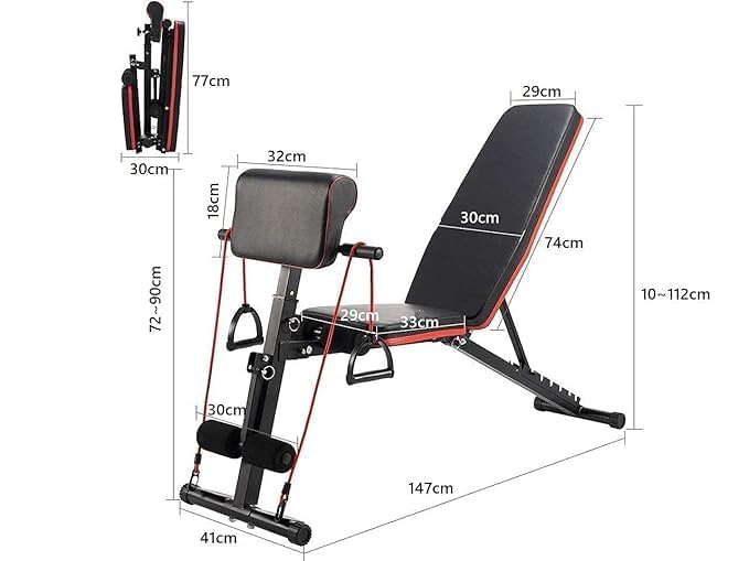 Image of Home Bench Press Chair Dumbbell Stool Adjustable Dumbbell xercise Bench Flat Weight Bench Foldable Sit Up Incline Abs Flat Fly Weight Press Rope - Stocks (Black) (Black)