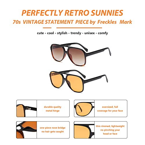 Image of Freckles Mark Vintage Retro 70s Sunglasses for Women Men Classic Large Square Aviator Trendy Glasses