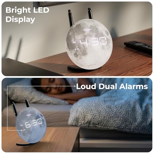 Image of Xech Digital Alarm Clock for Heavy Sleepers | Loud Dual Alarms | LED Desk Clock for Students Bedside Table | Home Decoration Items for Living Room | USB-C Powered | Solaris X Lite (Moon)