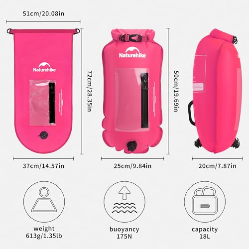 Image of Naturehike 18L Waterproof Dry bags-Roll Top Waterproof Swimming Buoy with Waterproof Phone Compartment, Outdoor Bags Keep Gear Dry for Hiking, Kayaking, Camping, Swimming, Boating(Pink)