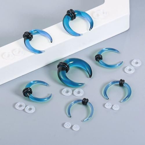 BOKABOO 2Pcs Glass Septum Stretching Kit Set - C Shape Pincher Tapers with O-Rings, Ocean Blue, 10g Buffalo Septum Retainers Rings for Nose & Ear Piercing Jewelry by BOKABOO - Image 6